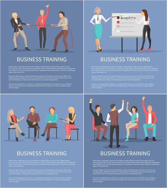 Zestaw plakaty szkolenia biznesowe z liderem pracowników — Wektor stockowy
