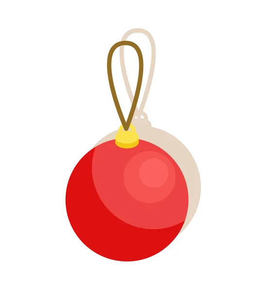 Rote Hochglanzkugel mit Faden Weihnachtsdekoration — Stockvektor