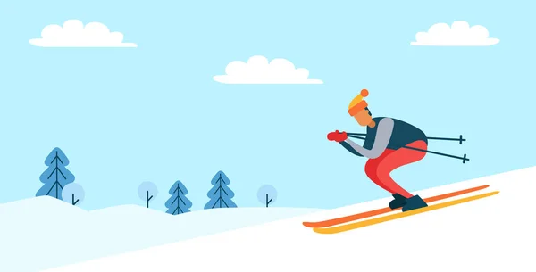 Skier and Winter Nature Poster Vector Illustration — Stock Vector