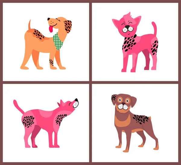 Honden van zuivere rassen geïsoleerde illustraties instellen — Stockvector