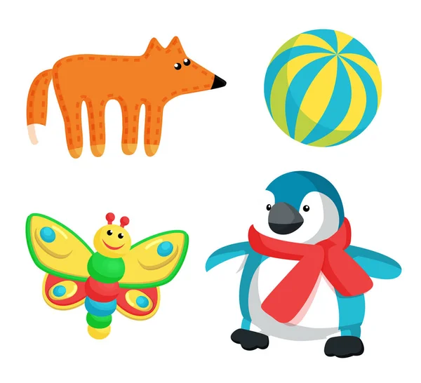 Fox e Butterfly Toy Set ilustração vetorial — Vetor de Stock