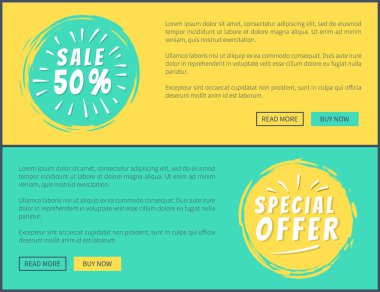 Yarı fiyat özel indirim kartları illüstrasyon vektör