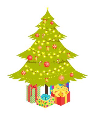 Noel ağacı ve Presents vektör çizim