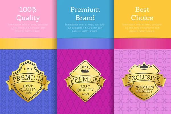 100 Premium merk kwaliteit beste kwaliteitslabels — Stockvector