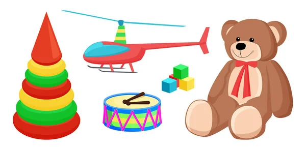 Teddybär und Copter-Spielzeug Vektor Illustration — Stockvektor
