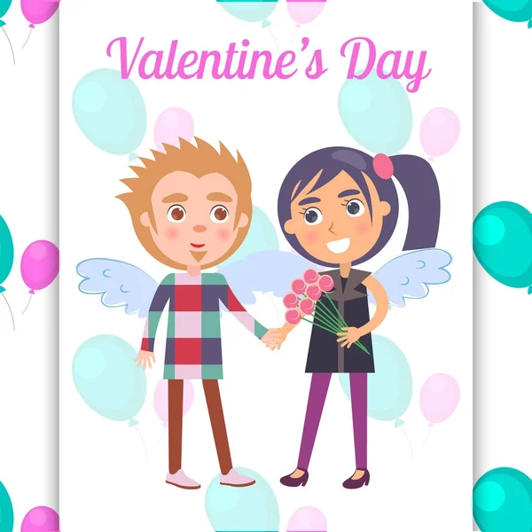 Cartel del Día de San Valentín Primera cita Pareja adolescente — Vector de stock