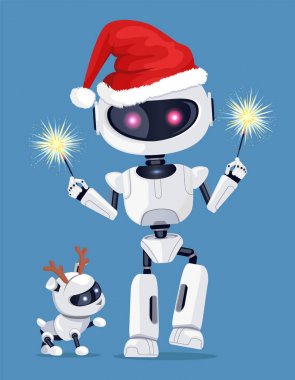 Şirin köpek yavrusu ile kırmızı Santa s şapka şenlikli Robot