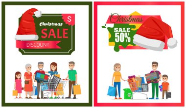 Noel satış kartları vektör çizim çifti