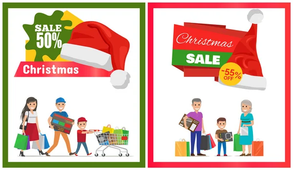 Par de tarjetas de venta navideñas Vector Illustration — Vector de stock