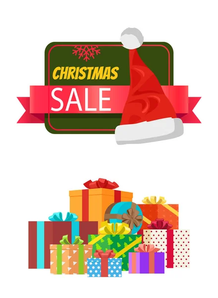 Venta de Navidad etiqueta engomada promocional con sombrero, Anuncio de texto — Vector de stock