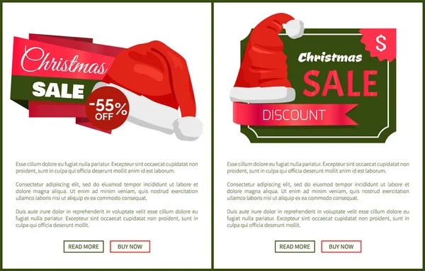 Discounts Tags Santa Claus hats Promo Labels Xmas — Stock Vector