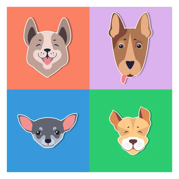 Cães bonitos Muzzles desenhos animados ícones vetores planos — Vetor de Stock