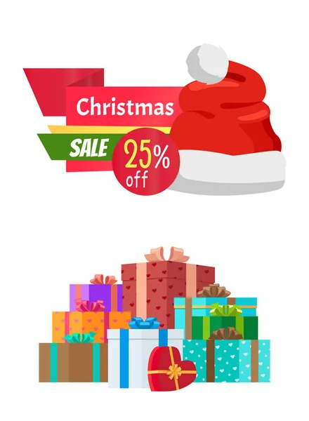 25 산타 클로스 모자와 크리스마스 판매 엠 블 럼에서 — 스톡 벡터