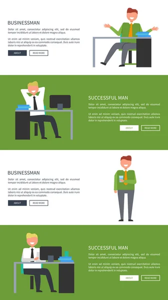 Businessman and Successful Man at Work Web Banners - Stok Vektor