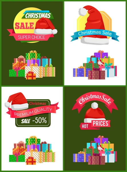 Karácsonyi eladó promóciós matricák kalapok gyűjteménye — Stock Vector