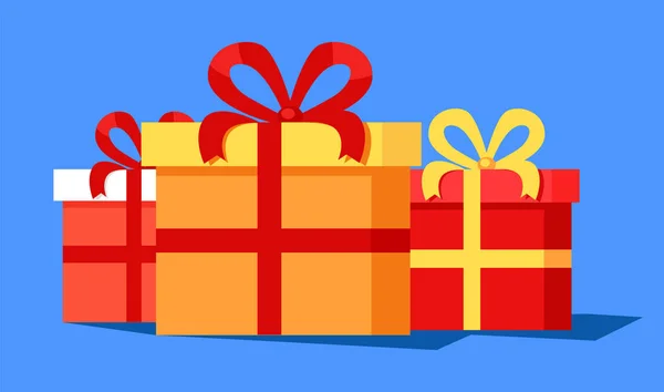 Tres cajas de regalo lindas Banner Vector Ilustración — Vector de stock