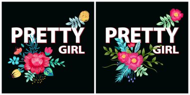 Güzel kız posterler, çiçek vektör çizim