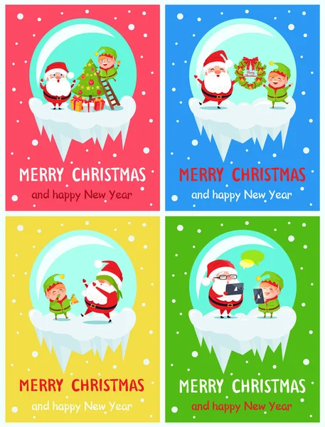 Merry Christmas and Happy New Year Greeting Cards — Stock Vector
