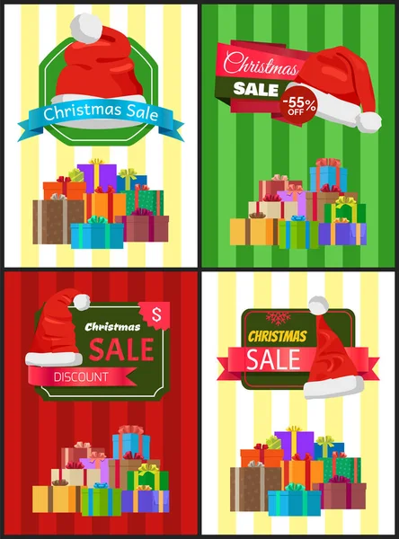 Рекламные плакаты Big Set Christmas Sale — стоковый вектор