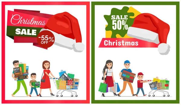 Dvojice vánoční prodej karet vektorové ilustrace — Stockový vektor
