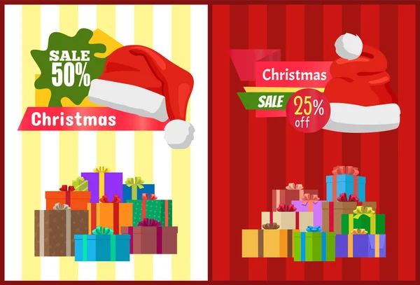 Venta de Navidad Poster Santa Claus Hat Box — Vector de stock