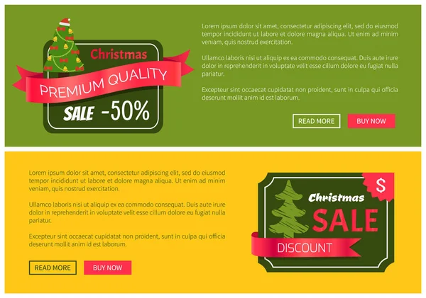 Deux bannières de réduction de moitié de prix de vente de Noël — Image vectorielle
