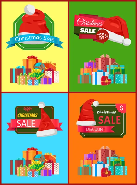 Venta de Navidad Carteles promocionales con regalos — Vector de stock