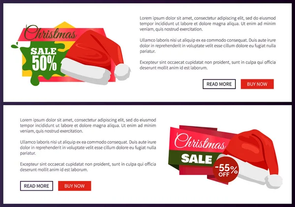 Discounts Tags Santa Claus hats Promo Labels Xmas — Stock Vector