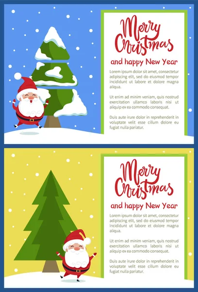 Veselé Vánoce šťastný nový rok plakát Santa strom — Stockový vektor