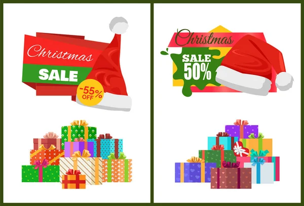 Vánoční prodej karet na polovic z nálepky — Stockový vektor