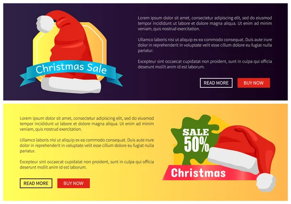 Kerst Sale Web Banners knoppen Santa Claus Hat — Stockvector