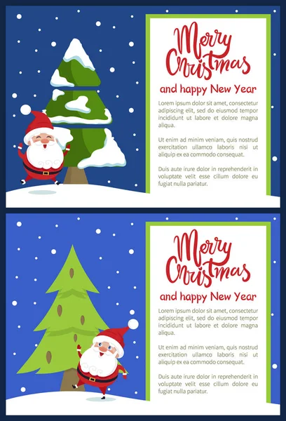 Happy Christmas Happy New Year Poster Santa Tree — стоковый вектор