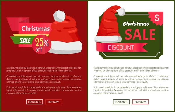 Sale Emblems and Santa Claus Hats on Promo Labels — Stock Vector