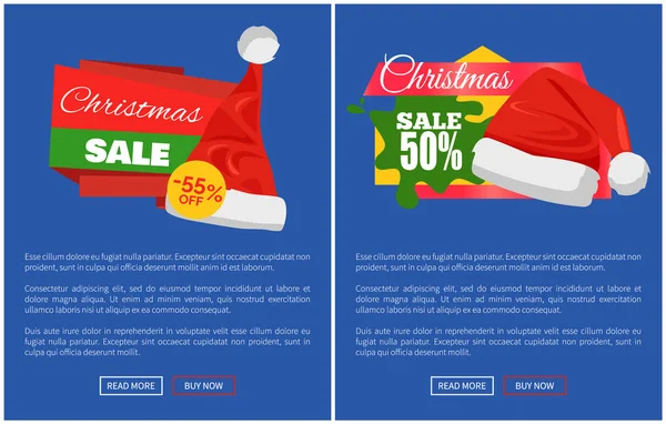 Frohe Weihnachten Verkauf Weihnachtsmann Hüte Promo-Etiketten — Stockvektor