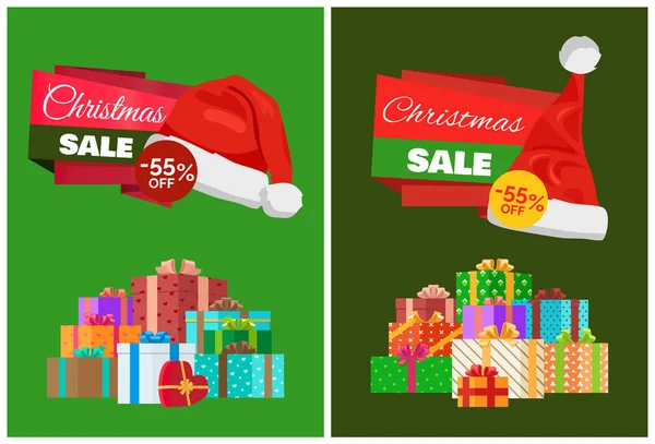 Venta de Navidad etiqueta engomada promocional con sombrero, Anuncio de texto — Vector de stock