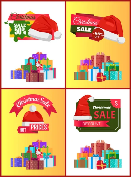 Karácsonyi kedvezmény ünnepi plakátok, ajándékokat — Stock Vector