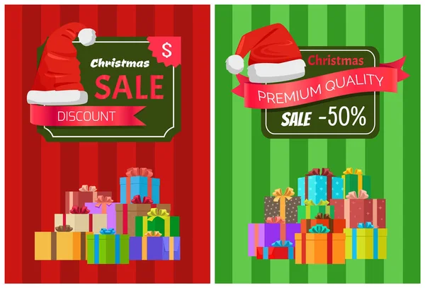 क्रिसमस बिक्री पोस्टर Santas Hat डिस्काउंट लेबल — स्टॉक वेक्टर