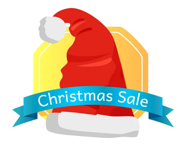 Boże Narodzenie sprzedaż godło Santas Czapka z pomponem ikona — Wektor stockowy