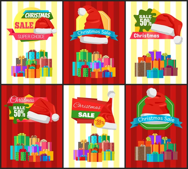 Χριστούγεννα πώληση αφίσας τυλιγμένο παρόν, Promo ετικέτα — Διανυσματικό Αρχείο