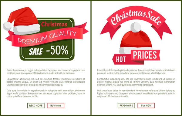 Descuentos Etiquetas Sombreros de Papá Noel Etiquetas promocionales Navidad — Vector de stock