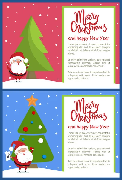 Happy Christmas Happy New Year Poster Santa Tree — стоковый вектор