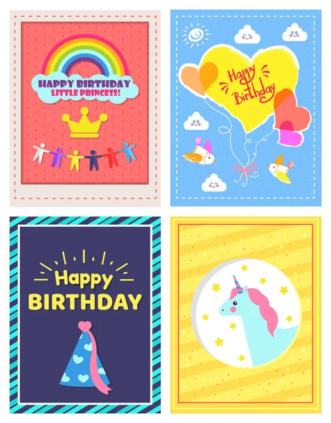 Set of Happy Birthday Little Princes Pictures — Stock Vector