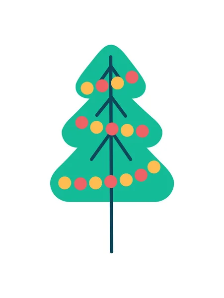 Icône d'arbre de nouvel an avec des boules de couleur Garland Vector — Image vectorielle