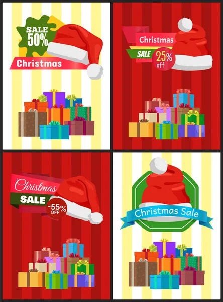 Cartaz de venda de Natal embrulhado presente, etiqueta promocional — Vetor de Stock