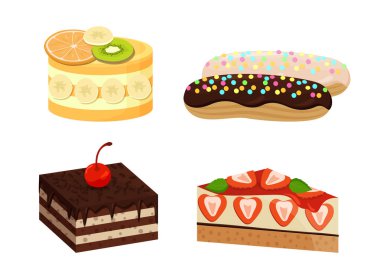 Tatlı kek beyaz arka plan üzerinde izole kümesi