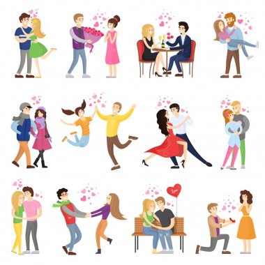 Mutlu çiftler aşık küçük kalpler ile çevrili