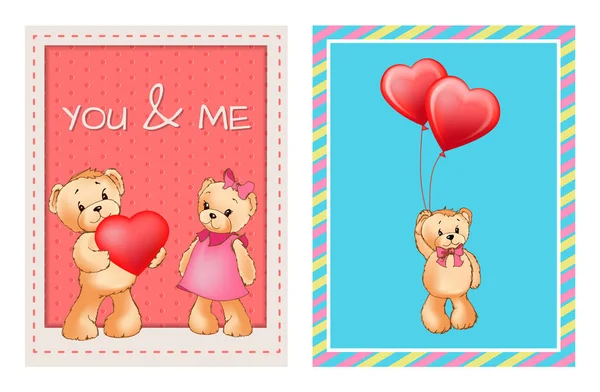 Io amo te e me Teddy Bears Vector — Vettoriale Stock