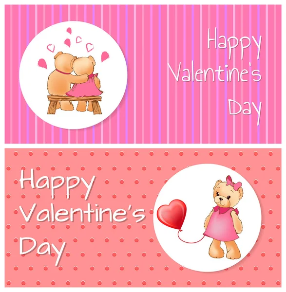 Плакат Happy Valentines Bears Hug Teddy Bbon — стоковый вектор