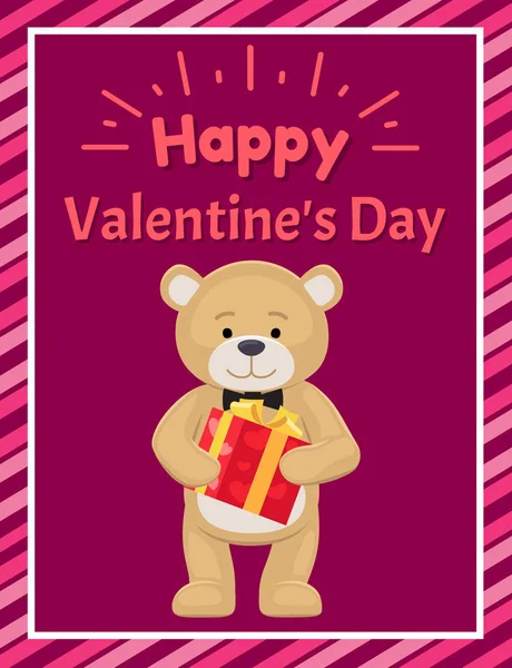 Happy Valentines Day Poster Teddy Toy zwarte stropdas — Stockvector