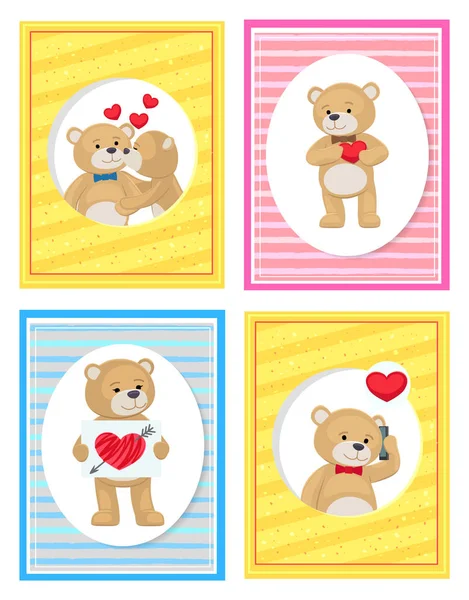 Eu te amo e me Teddy Bears Vector — Vetor de Stock